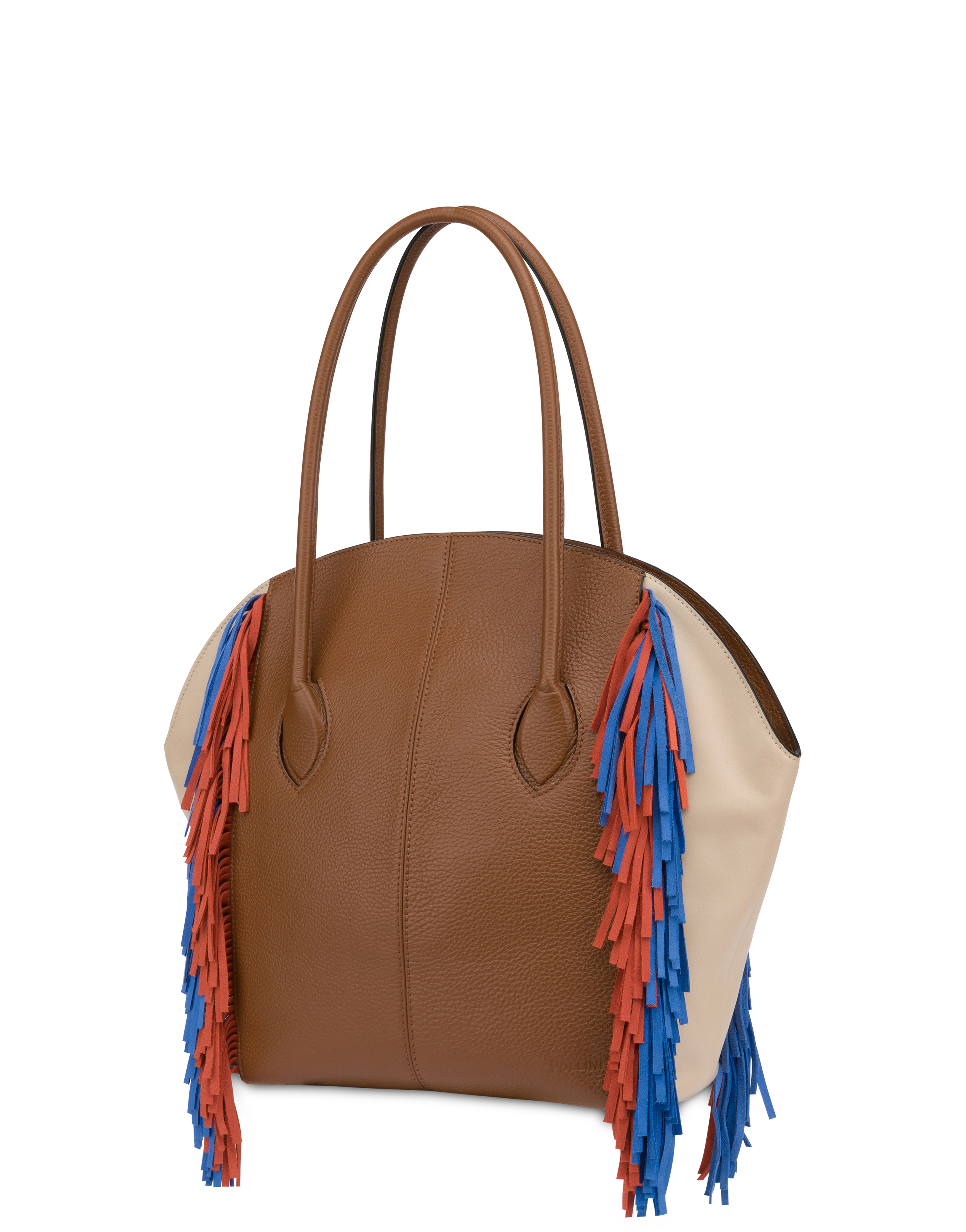 Aris double handle bag in calfskin HIDE/BEIGE/ORANGE-LIGHT BLUE Woman ...