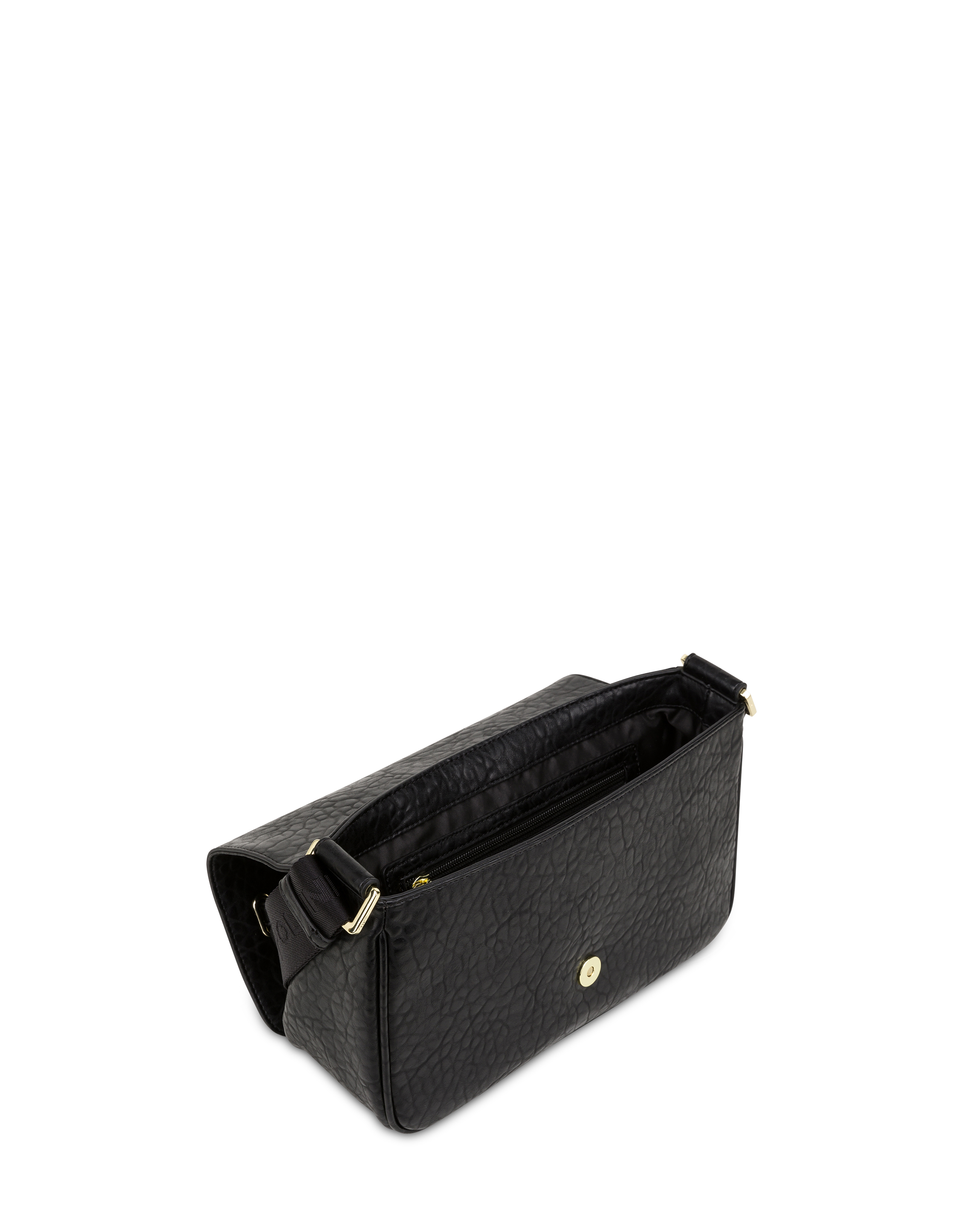 Shoulder Bag With A Tumbled-effect Belt Design Black/black