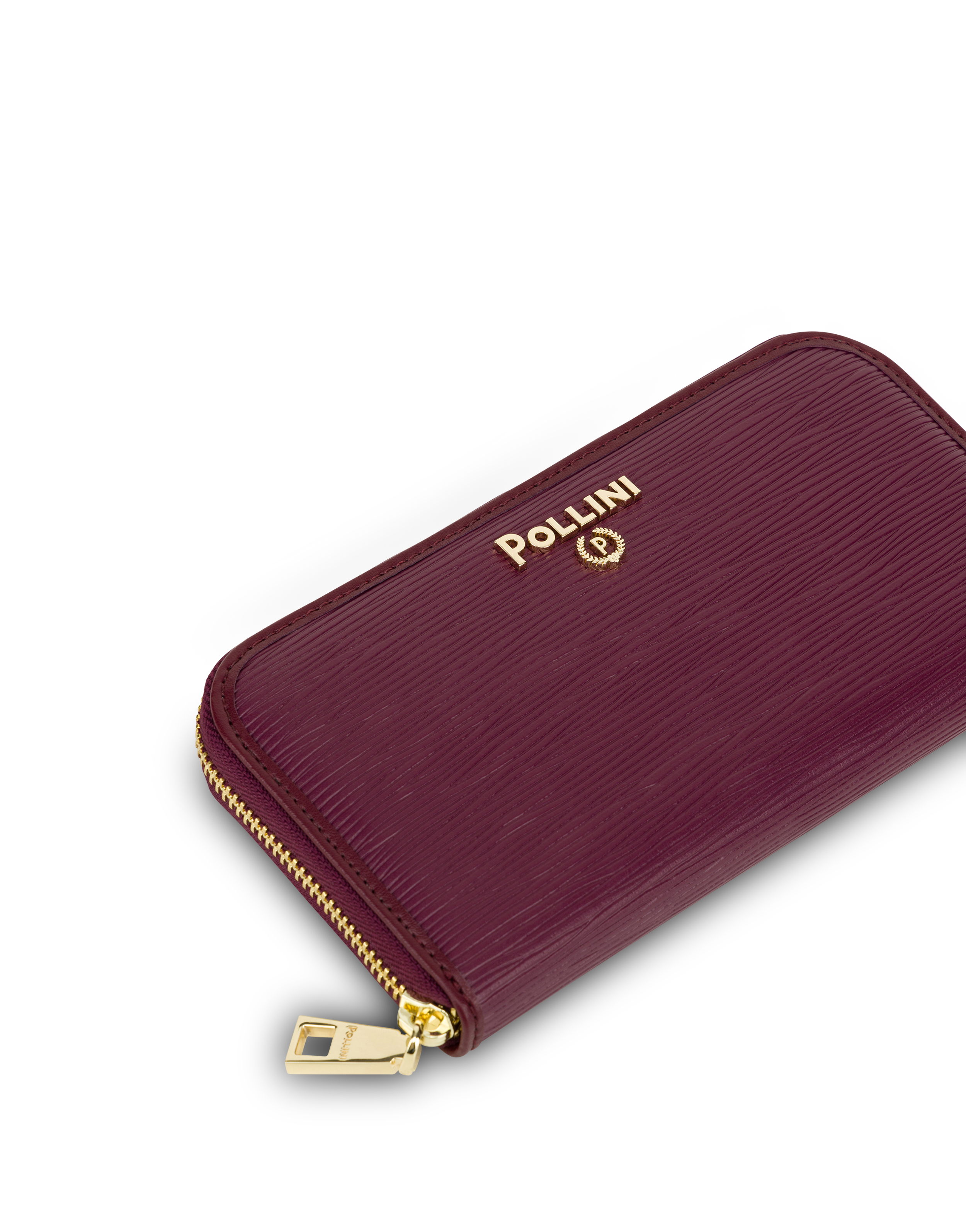 Portafoglio Zip Around Effetto Palmellato Burgundy Pollini