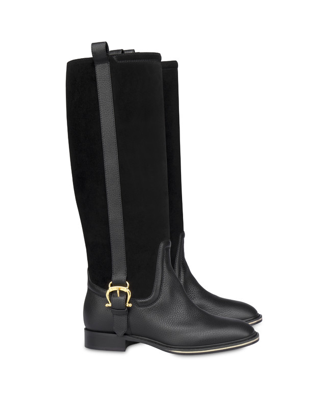 Buckle Notes calfskin and crosta suede riding boots Photo 2