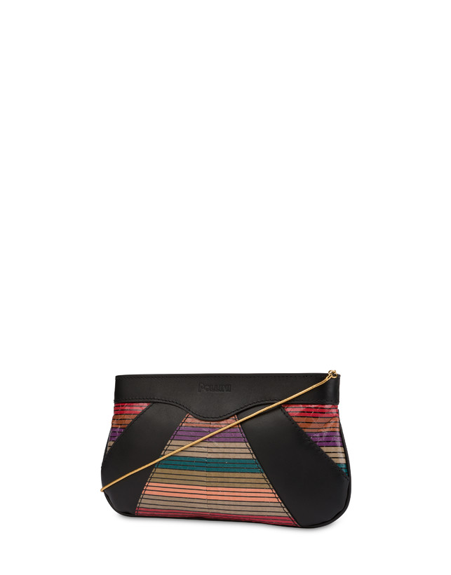 Pochette in vitello ed elaphe multirighe Photo 3