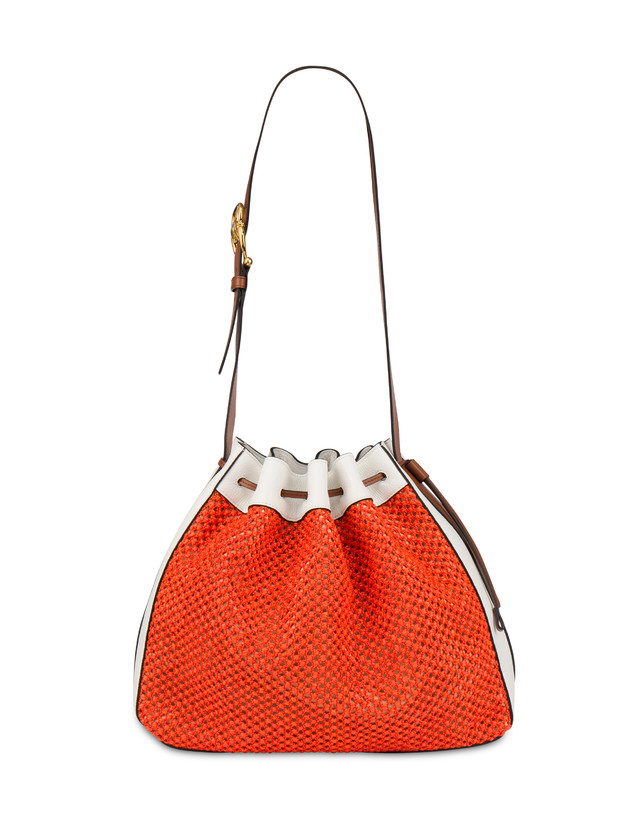 Aura bucket bag in raffia and calfskin Photo 1