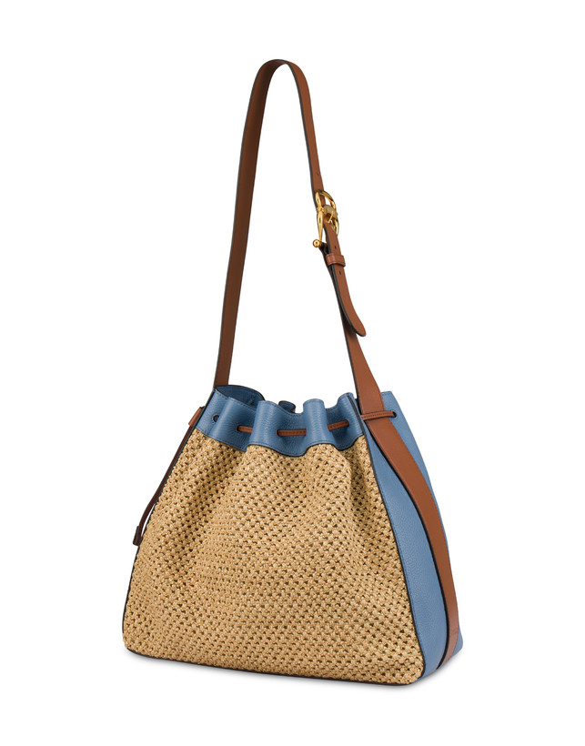 Aura bucket bag in raffia and calfskin Photo 3