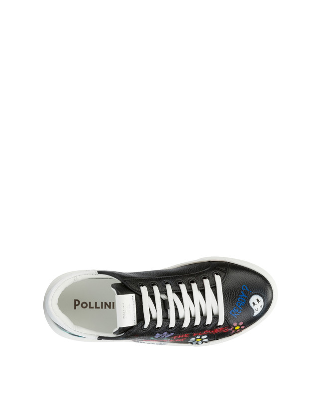 Black leather 'Please don't eat the flowers' sneakers Photo 3