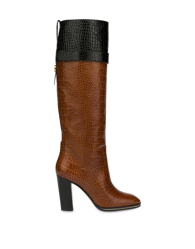 To-the-knee boots in Marne crocodile print calf leather Photo 1