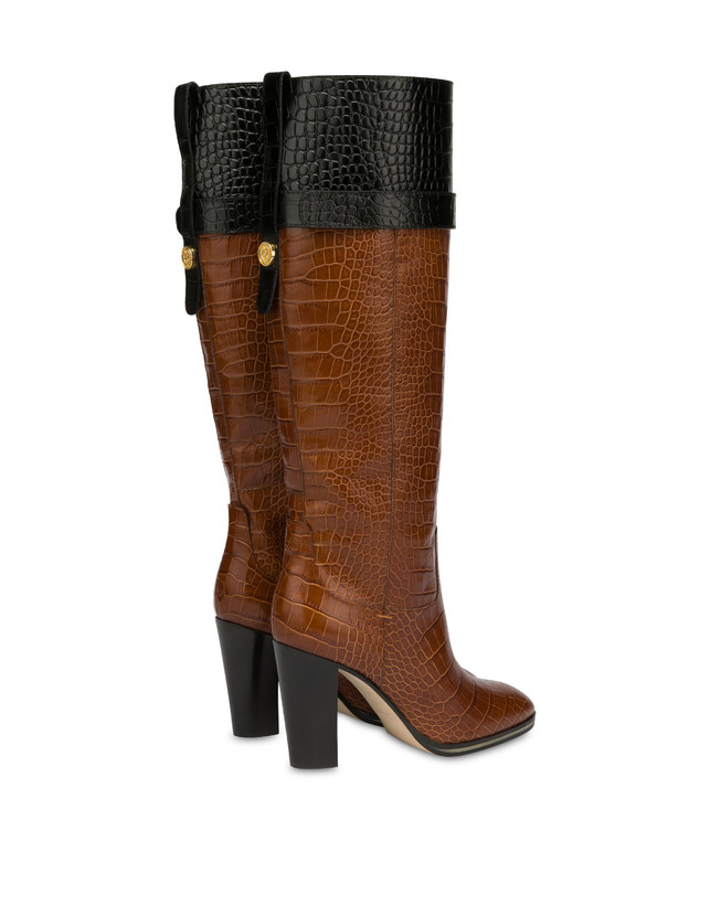 To-the-knee boots in Marne crocodile print calf leather Photo 3
