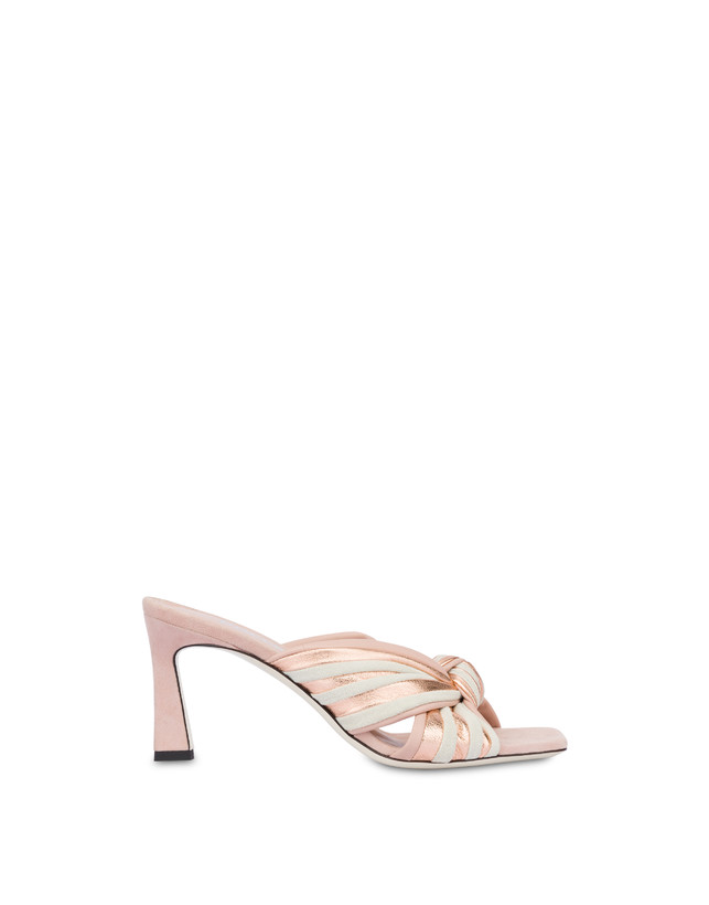 Mules in nappa laminata e camoscio con tacco Garden Party Photo 1