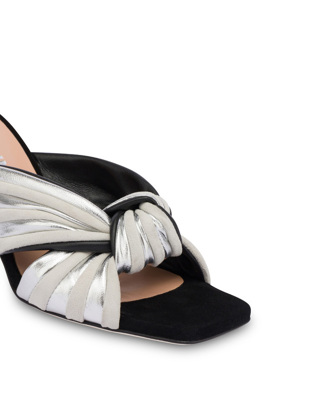 Mules in nappa laminata e camoscio con tacco Garden Party Photo 4
