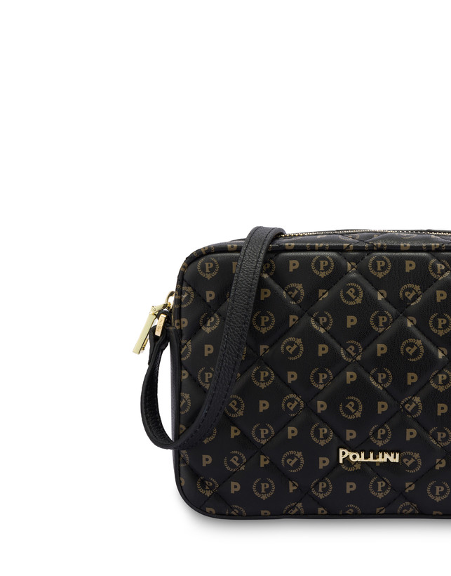 Pollini Leather Bag Italian Large Monogram Black Lamb Skin Gold Buckles  Vintage | eBay
