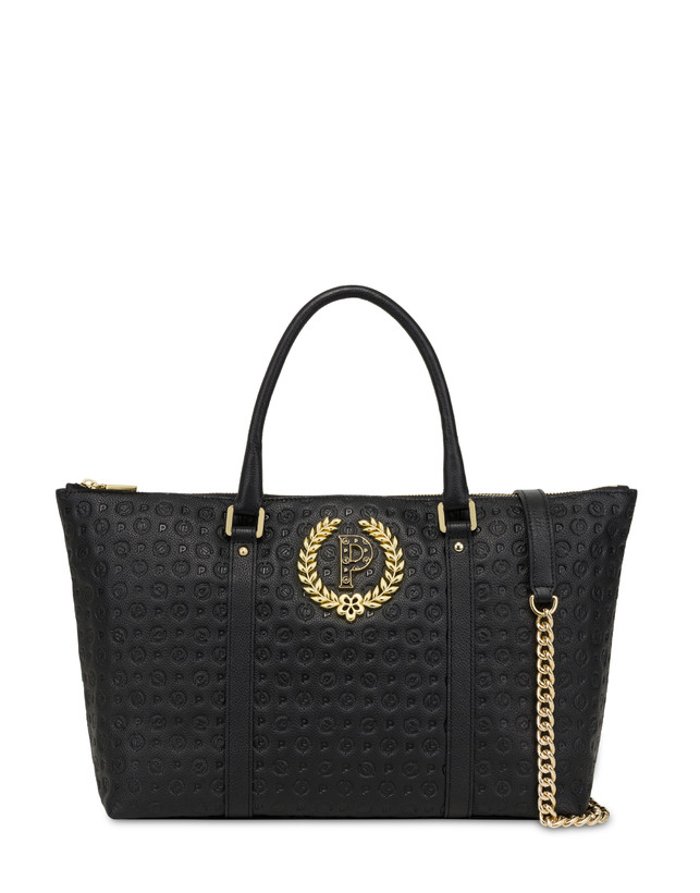Pollini Shopping Bag Heritage Logo Embossed Nero