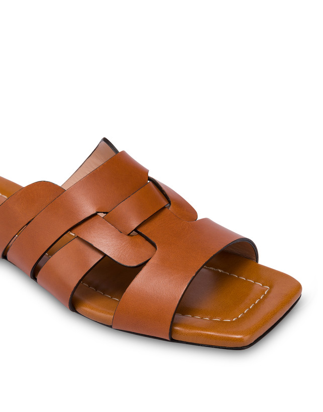 Cage cowhide flat slippers Photo 4