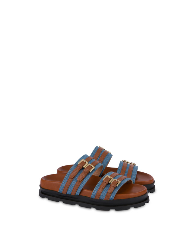 Nikki denim and calfskin slippers Photo 2