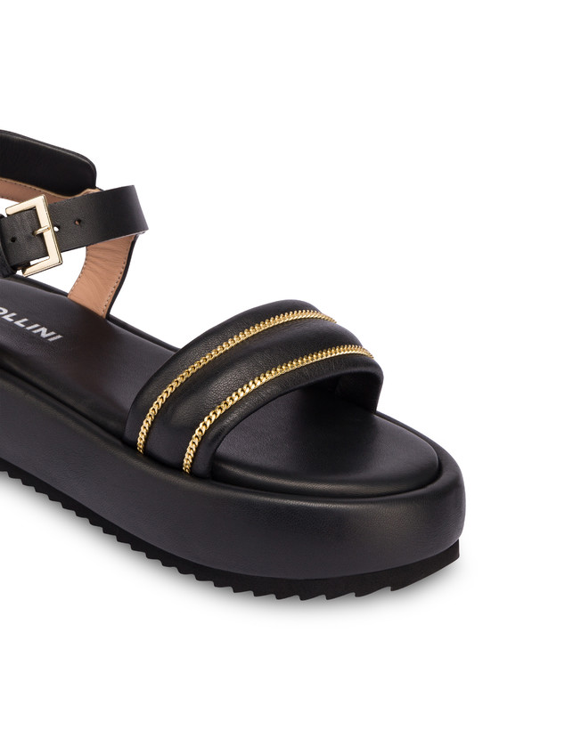 Lady Tie Nappa Leather Flatform Sandals Black Pollini