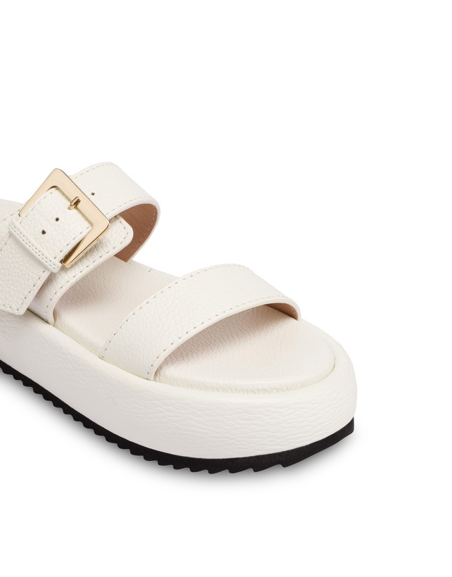 Ethos Flatform Sandals In Tumbled Calfskin White Pollini