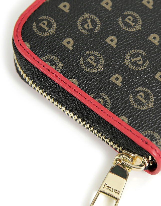 Portafoglio Zip Around Heritage Logo Classic Nero lacca Pollini