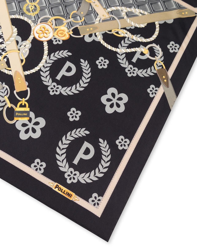 Foulard in seta con stampa macro logo e cinghie Photo 3