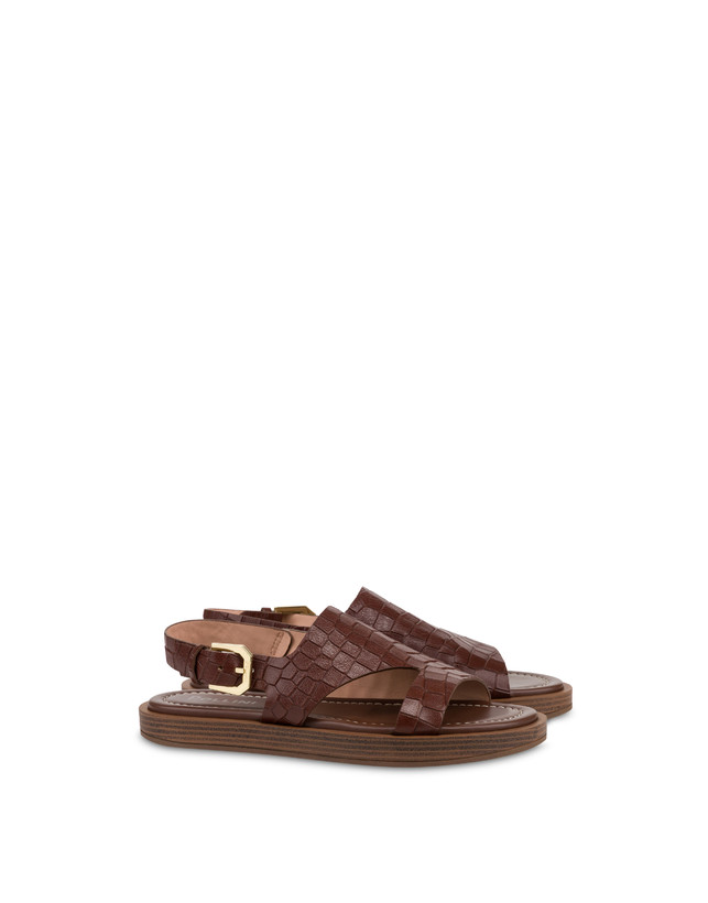 Como Flat Sandal in Croc-Embossed Goat Leather Photo 2