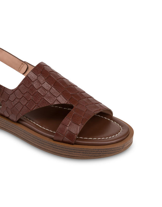 Como Flat Sandal in Croc-Embossed Goat Leather Photo 4