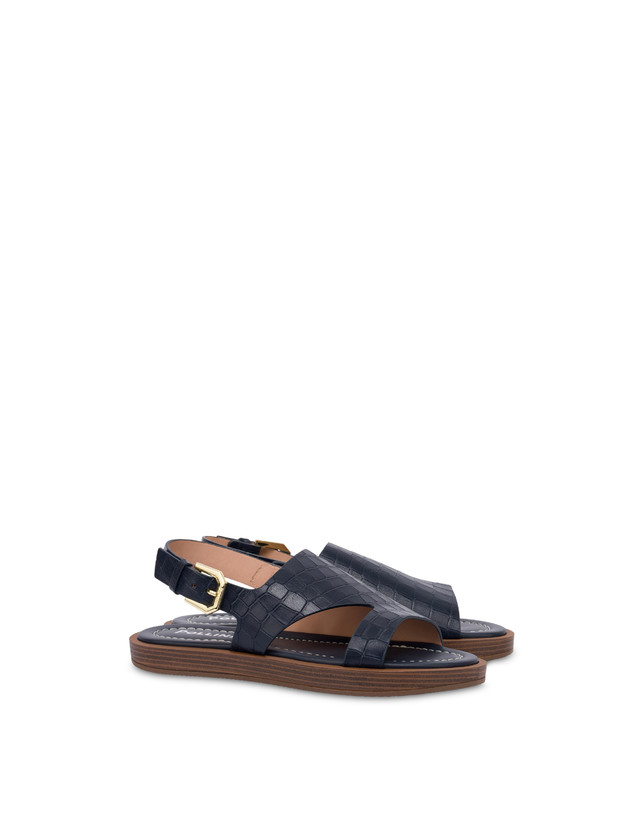 Como Flat Sandal in Croc-Embossed Goat Leather Photo 2