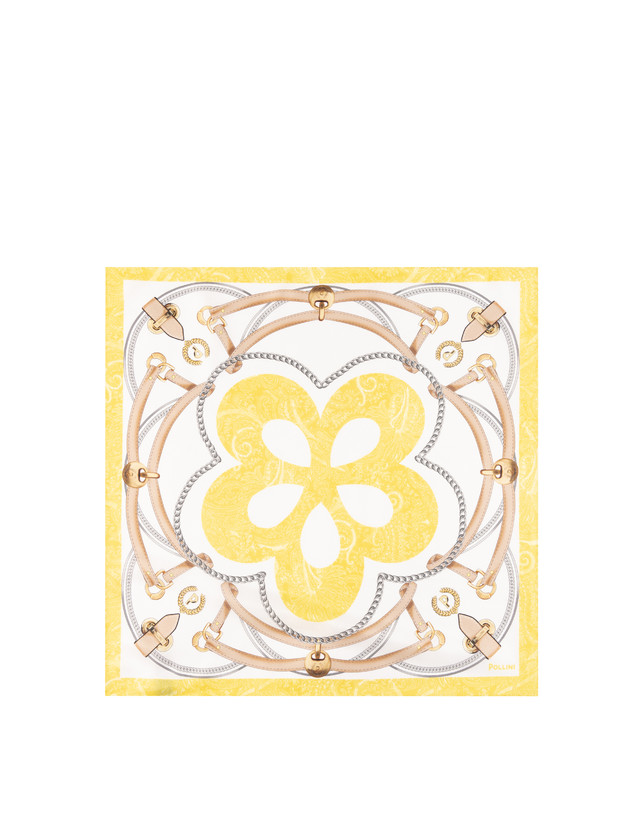 Foulard In Seta Con Stampa Cinghie E Staffe Beige Photo 2