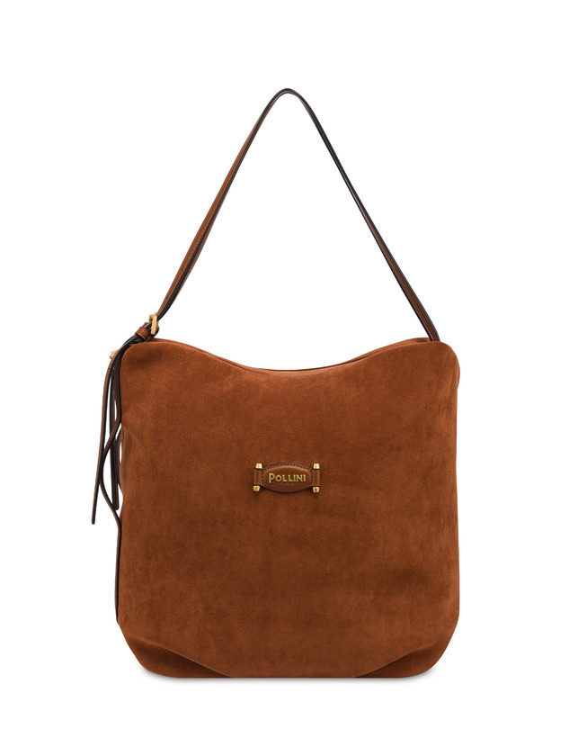 Wrap Shoulder Bag in Suede-Look Fabric and Plain PU Photo 1