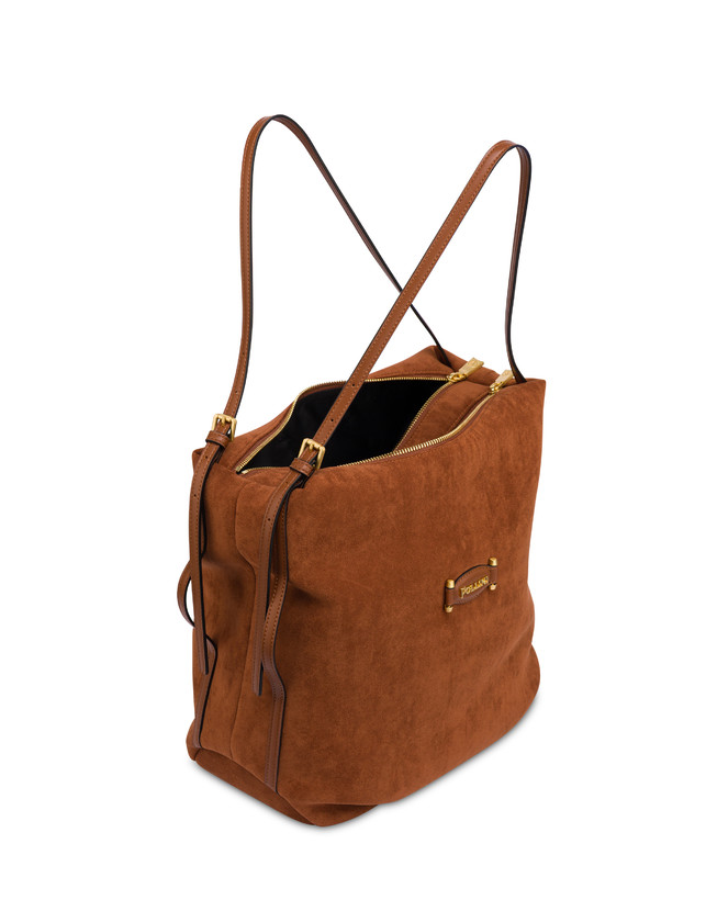 Wrap Shoulder Bag in Suede-Look Fabric and Plain PU Photo 3