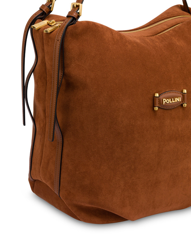 Wrap Shoulder Bag in Suede-Look Fabric and Plain PU Photo 4