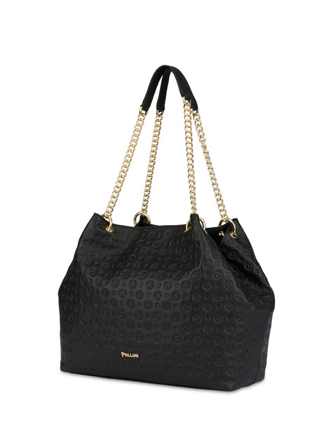 Heritage Logo Embossed hobo bag BLACK