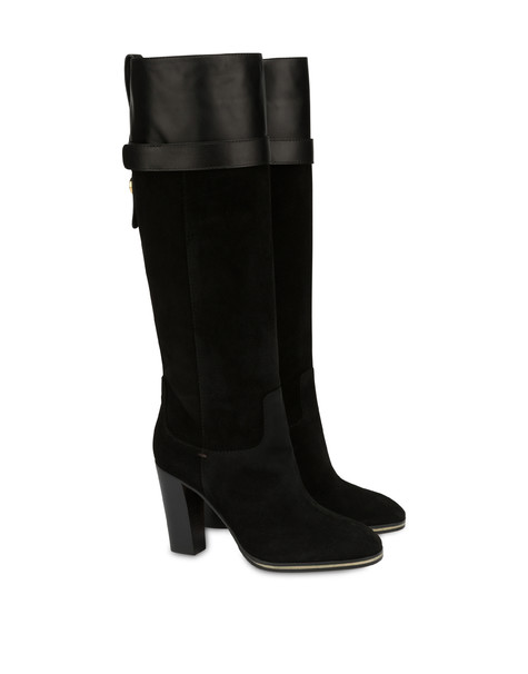 To-the-knee boots in leather and Marne calf leather BLACK/BLACK