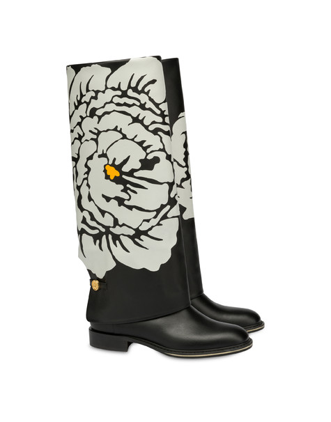 Anemone calf leather boots BLACK-IVORY