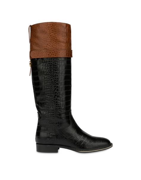 Marne croc print calf leather boots BLACK/WAFER