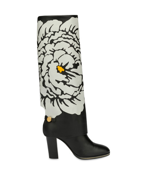 To-the-knee boots in Anemone calf leather BLACK-IVORY