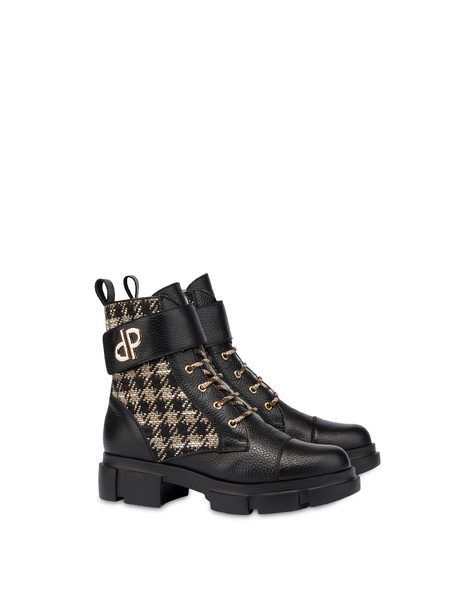 Combat boot in calfskin and houndstooth Twin P Manish WAFER/BLACK