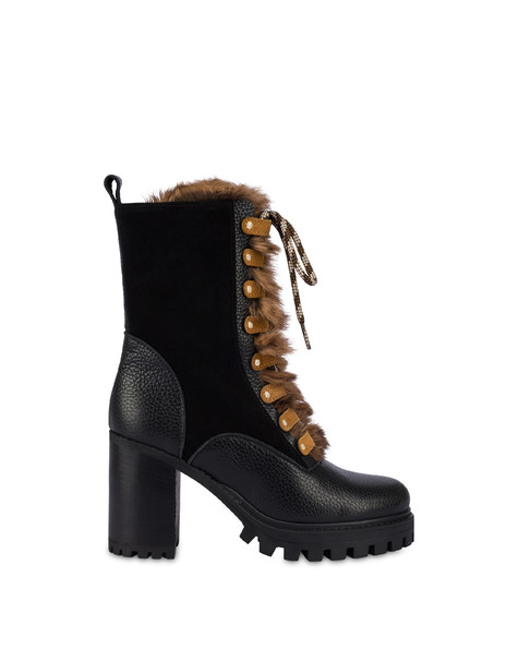 Uniform split leather and calfskin ankle boots BLACK/BLACK/WAFER/WAFER