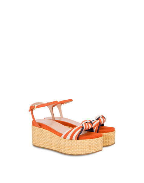 Garden Party suede and nappa flatform wedge sandals SALMON/IVORY/BLUEBERRY