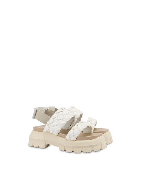 Puffy woven sandals with tank bottom WHITE