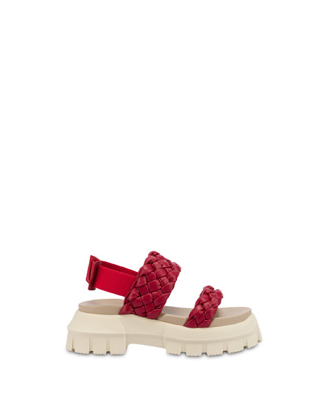 Puffy woven sandals with tank bottom TOMATO