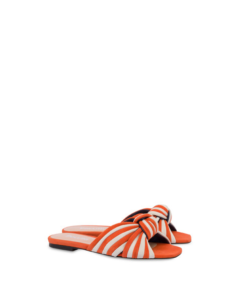 Garden Party flat slipper in nappa leather and suede SALMON/IVORY/BLUEBERRY