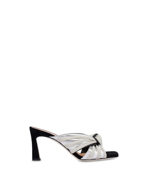 Garden Party laminated nappa and suede mules with heel SILVER/IVORY/BLACK