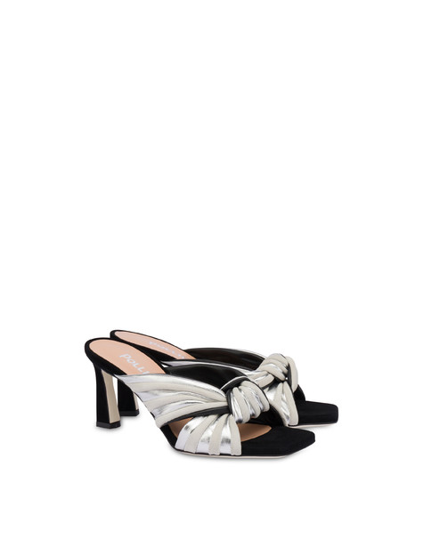 Garden Party laminated nappa and suede mules with heel SILVER/IVORY/BLACK