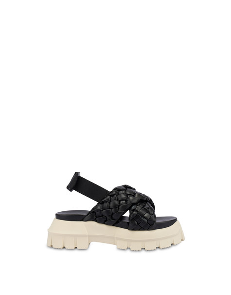 Puffy woven sandals with tank bottom BLACK