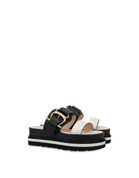 Essence flatform sandals in calfskin BLACK/WHITE