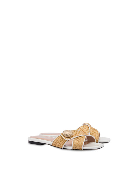 Queen woven straw slide sandals NATURAL/WHITE