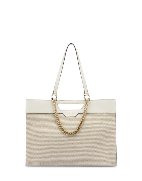 Maggie shopping bag in calfskin and canvas NATURAL/IVORY