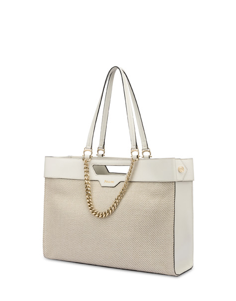 Maggie shopping bag in calfskin and canvas NATURAL/IVORY