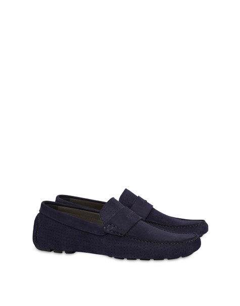 Driver Shoes perforated nubuck moccasins BLUEBERRY