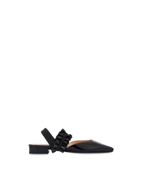 Pleated patent leather slingback ballet flats BLACK