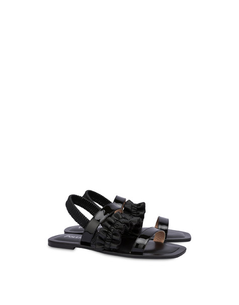 Plissé flat sandal in patent leather and nappa BLACK