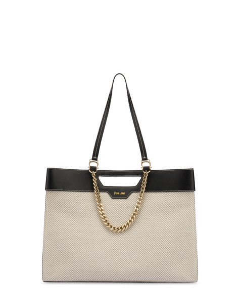 Maggie shopping bag in calfskin and canvas NATURAL/BLACK