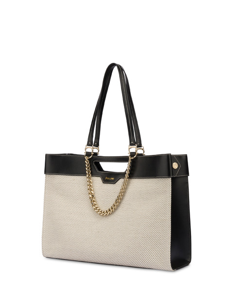 Maggie shopping bag in calfskin and canvas NATURAL/BLACK